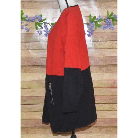 Charter Club Ladies Red Black Open Long Line Cardigan Sweater Size 0X Pockets - Picture 4 of 10